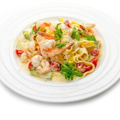 Феттучини с креветками